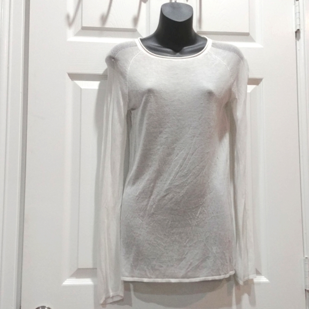 Alexander Wang T white crochet Mesh sleeves crew neck Knit Top size Small - Picture 2 of 8